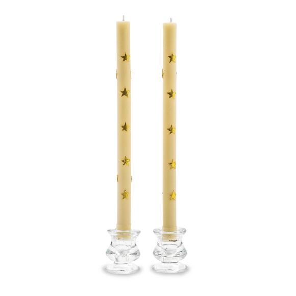 Brand New Mackenzie-Childs Stars Gold Dinner Candles, Set of 2 - Picture 1 of 3